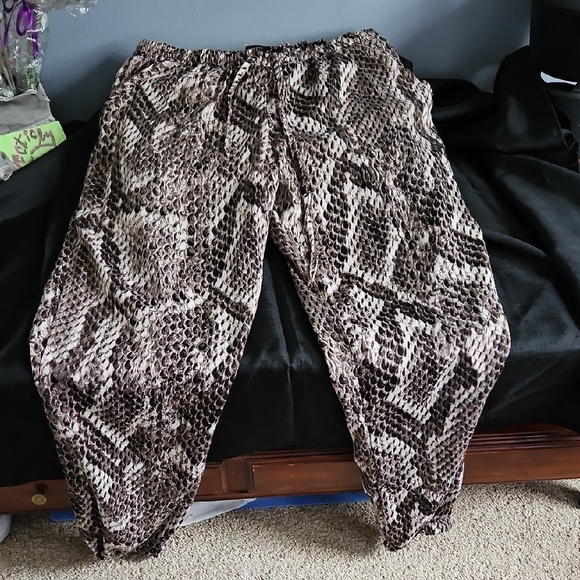 Olivaceous Pants - Olivaceous Snake Print Joggers - Cream and Brown